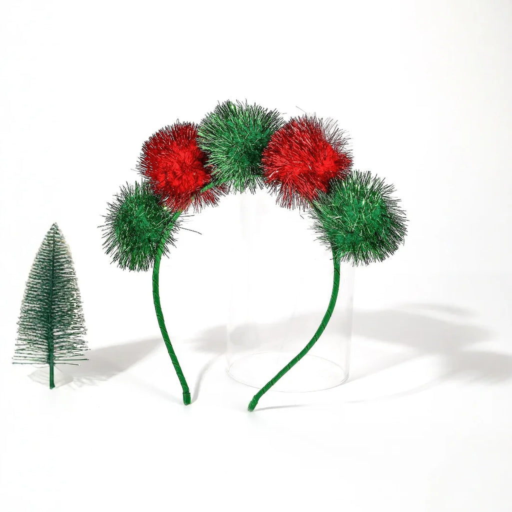 Christmas Red Green Hair Ball Holiday Party Headwear Hair Accessories Headband New Year Party Holiday Festival