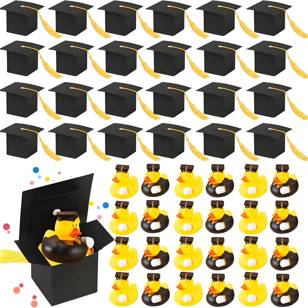 6/12/24 Sets of Graduation Rubber Duck and Grad Gift Candy Boxes with Yellow Tassel Mini Graduation Duck Bulk Grad Party Favors