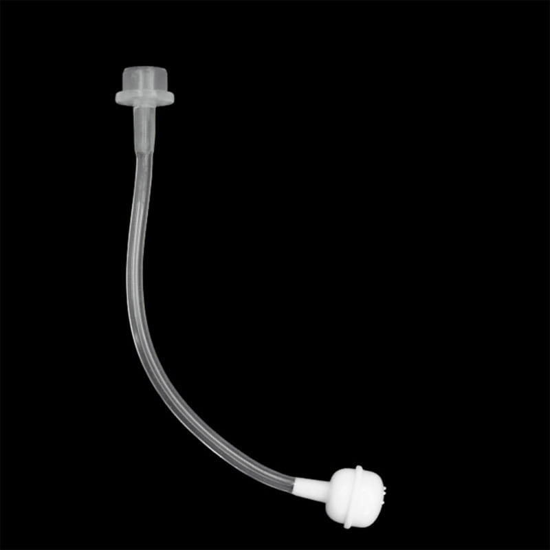 Clear plastic silicone sippy cup straw replacement with white caps at both ends for bottle accessory use.