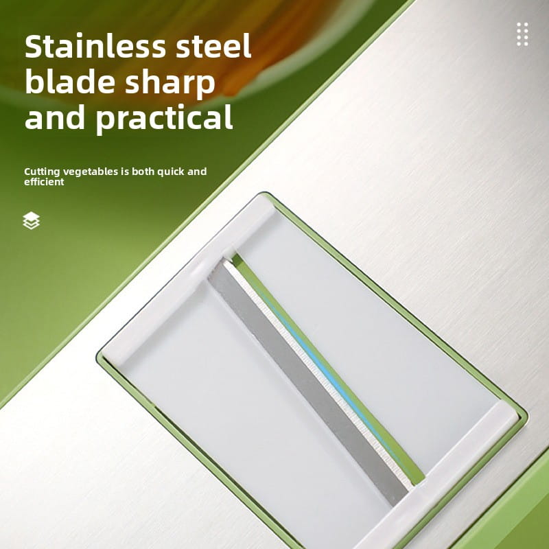 Multi-functional stainless steel vegetable slicer shredder with a sharp practical blade and sleek white and green design.