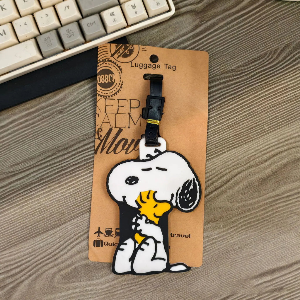 PEANUTS Snoopy Travel Puppy Series Luggage Tag Cute Cartoon Suitcase Name Tag Bag ID Holder Adjustable Strap Travel Accessory