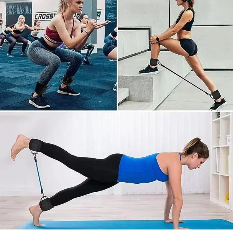 Resistance Band Set with Ankle Straps, Elastic Workout Fitness Bands for Home Gym Yoga Training, Suitable for Men & Women