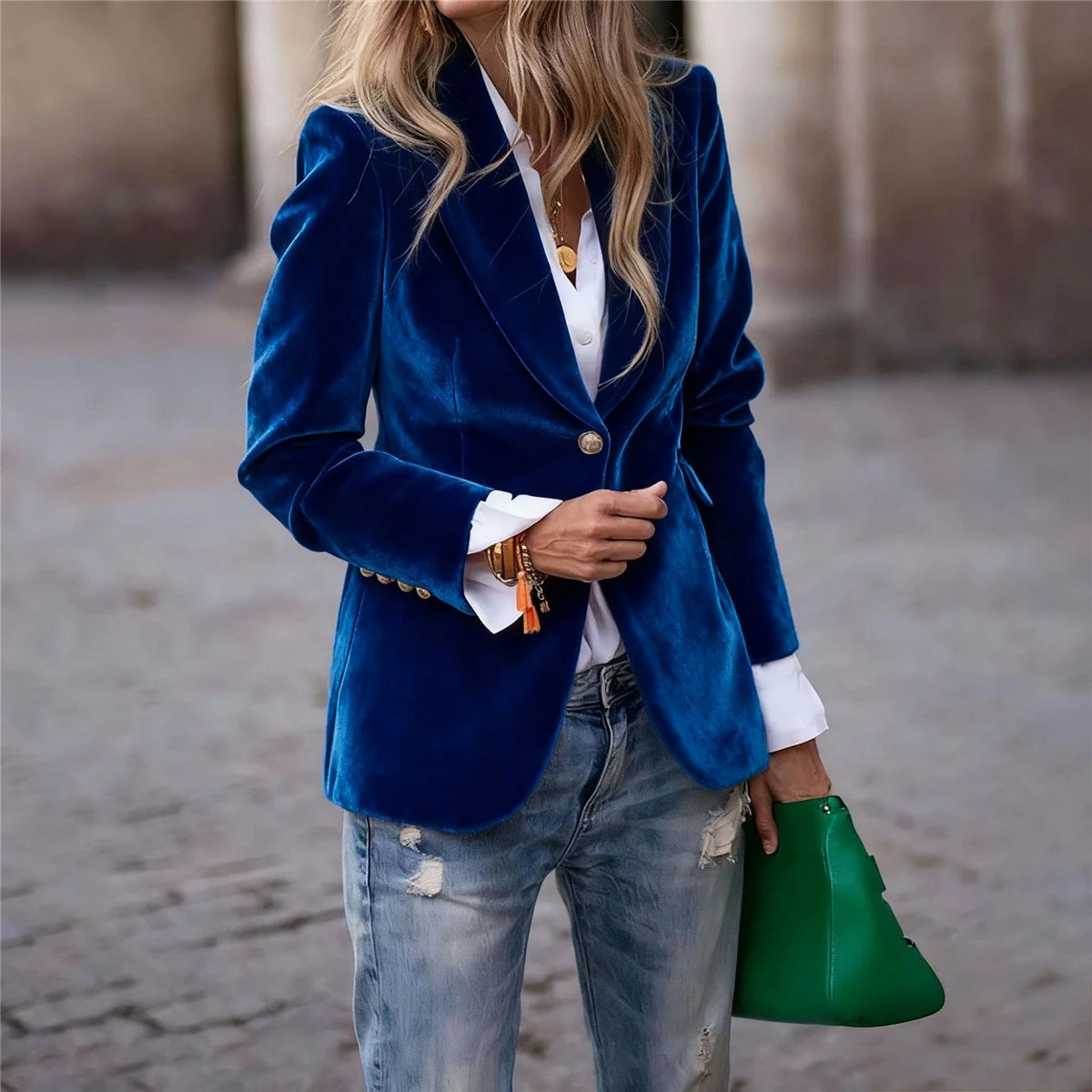 2025 Women Velvet Blazer Suit Single Button Lapel Female Elegant Blazers Jacket Overcoat Outwears Slim Fit Office Lady Outerwear