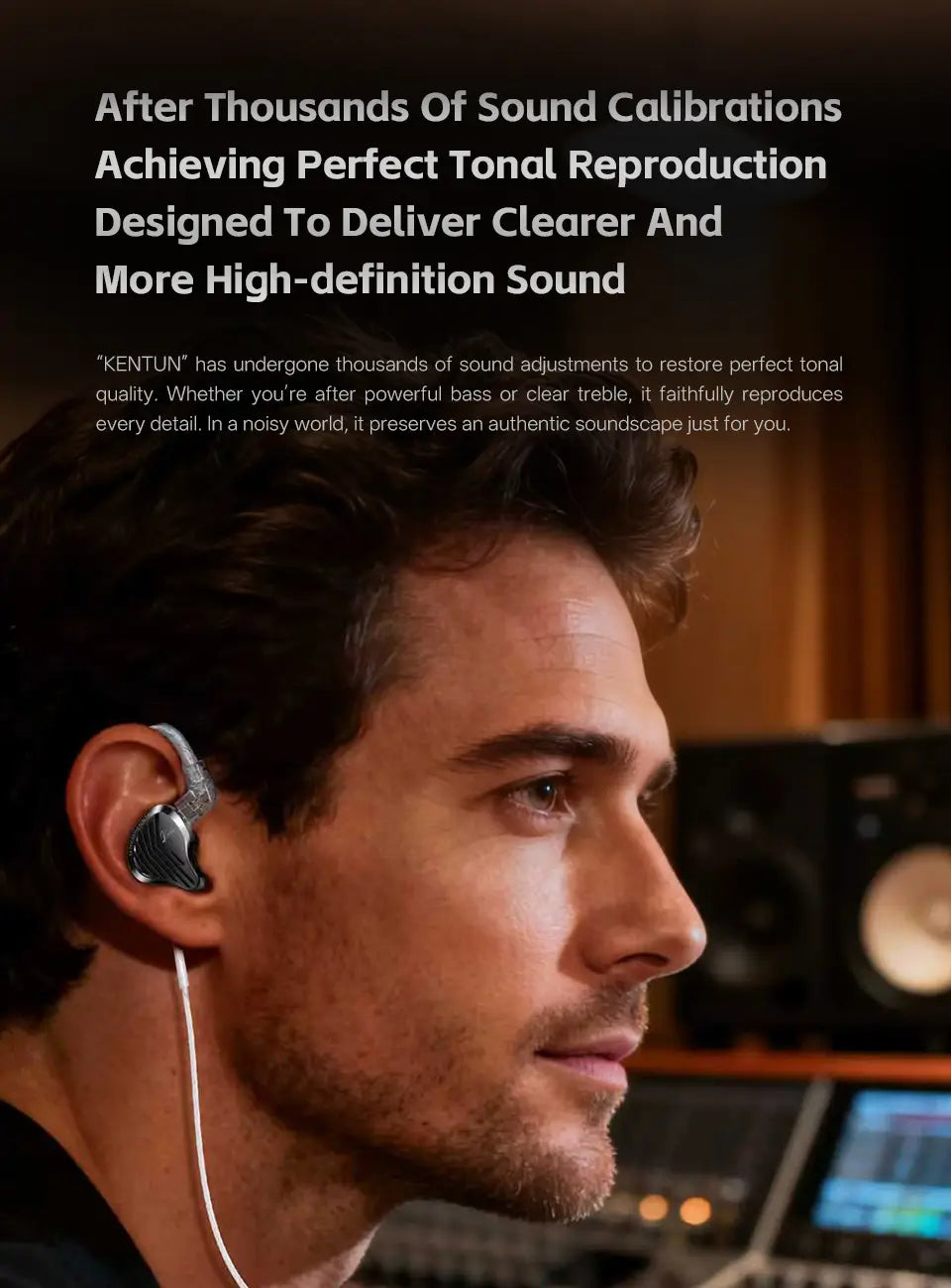 ブラックとシルバーのGk Kunten Hifi有線インイヤーヘッドホン（マイク付き）。洗練されたメタリック仕上げを備えています。