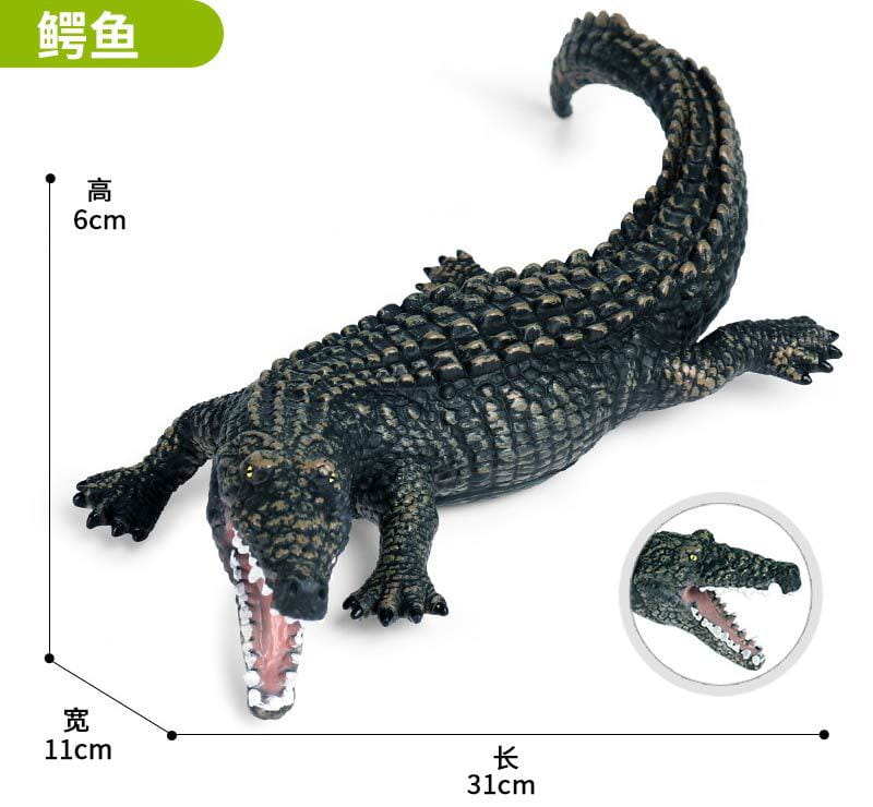 black plastic crocodile figurine with detailed scales and open mouth showing pink interior and white teeth as part of soft animal figurine decompression toys finished goods