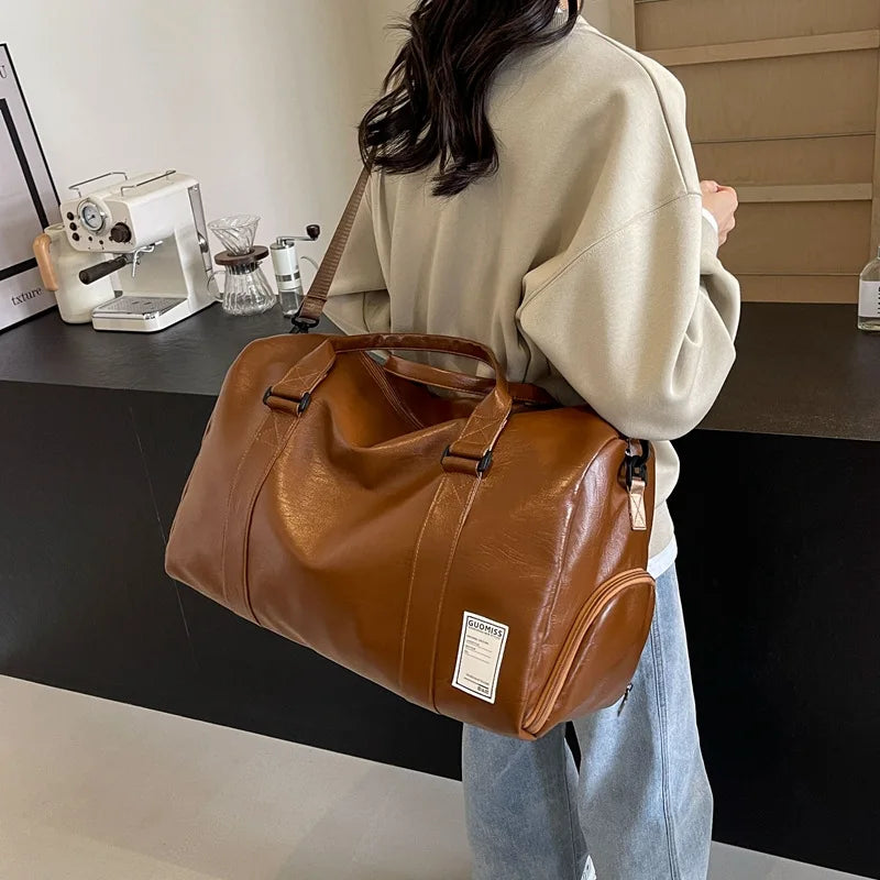 Fashion Going Out Sports Fitness Bag Wet and Dry Separation Handbag Men's Leather Luggage Bag Women's Large-capacity Travel Bag
