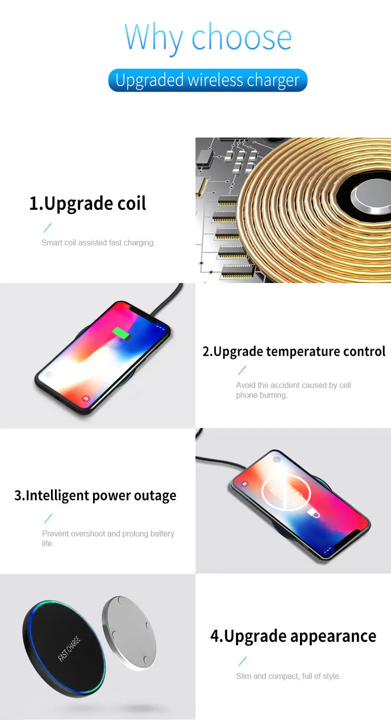 silver circular wireless fast charging pad with sleek minimalist design for phone watch and earphones