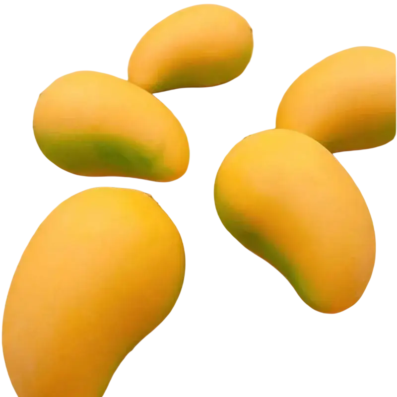 Yellow and green mango-shaped slow rising squishy toys for stress relief and birthday party sensory use
