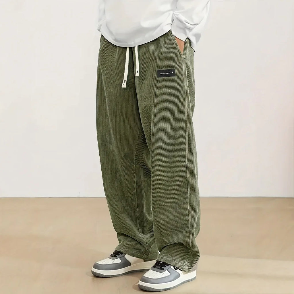 New Men's Comfortable Casual Pants Spring and Autumn New Style Loose Fit Velvet Fabric Solid Color Loose Long Trousers for Men