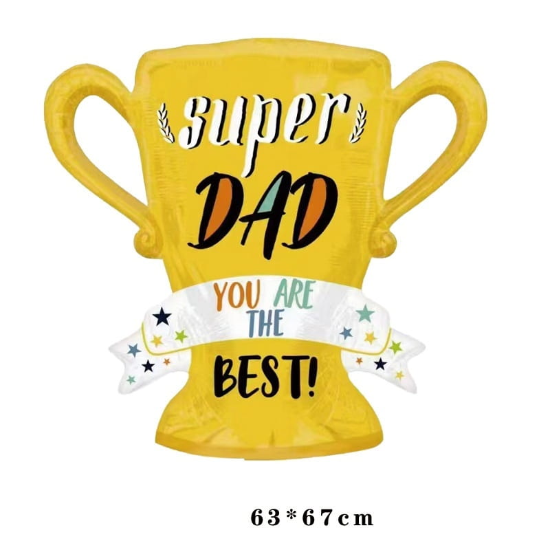 A vibrant yellow foil trophy balloon with super dad and you are the best text featured on its surface from the Father’s Day trophy balloon set.