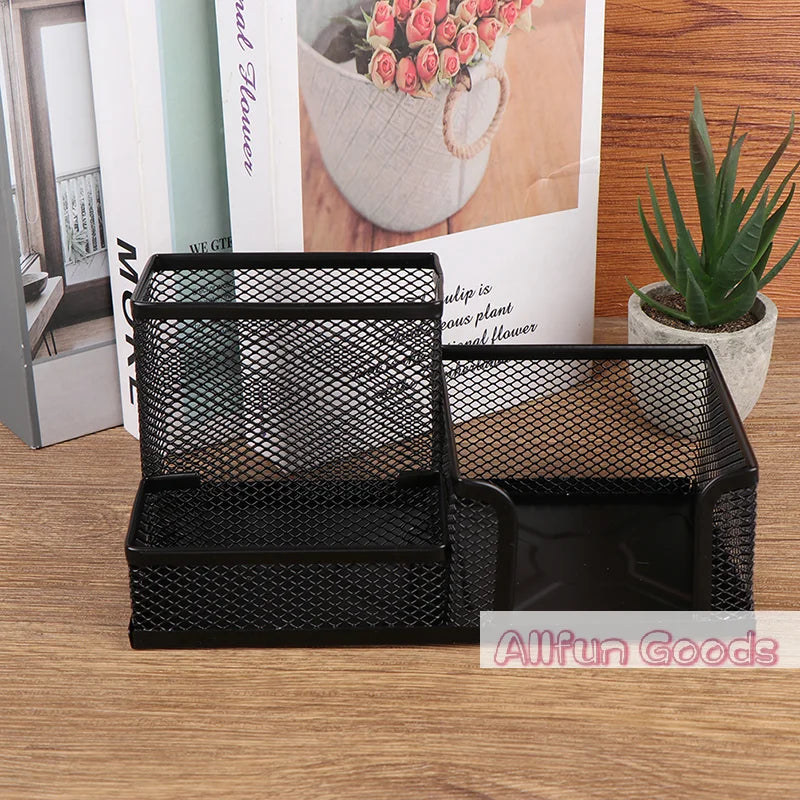 Desk Stationery Organizer Creative Metal Pen Holder Pencil File Storage Rack Storage Box Office Accessories Desktop Ornament