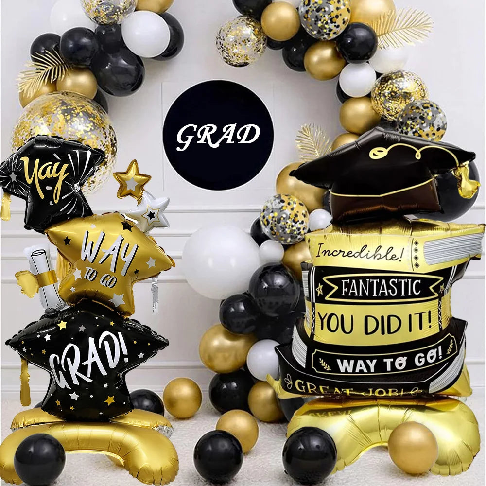 2-Pack Graduation Balloon Set, Aluminum Foil Balloons with Standing Graduation Cap, Standing Star and Diploma, 3D Balloons, Standing Balloons for Graduation Season Decoration, Graduation Gifts, Graduation Party Decorations, G