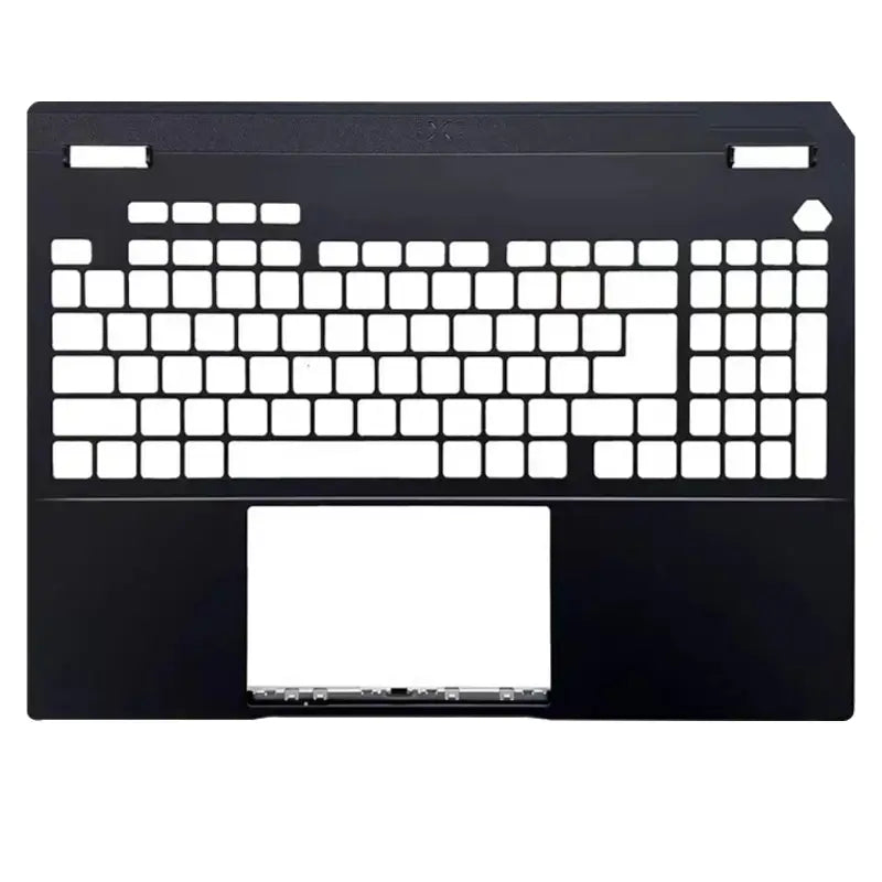 Schwarzes Laptop-Tastatur-Deck mit weißen Tastenöffnungen und rechteckiger Öffnung für das Touchpad für ASUS-TUF-Gaming-A16-Ersatzgehäuseschalen-Teile, ausgelegt für TUF-Gaming-A16- und Gaming-A16-F16-Modelle