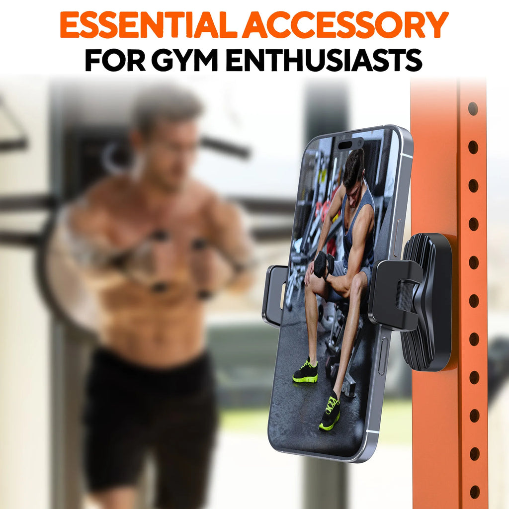 Magnetic Fitness Phone Holder 360 Degree Adjustable Gym Phone Holder Fit 4.7-7 Inch Smartphone Gym Accessories for Men and Women