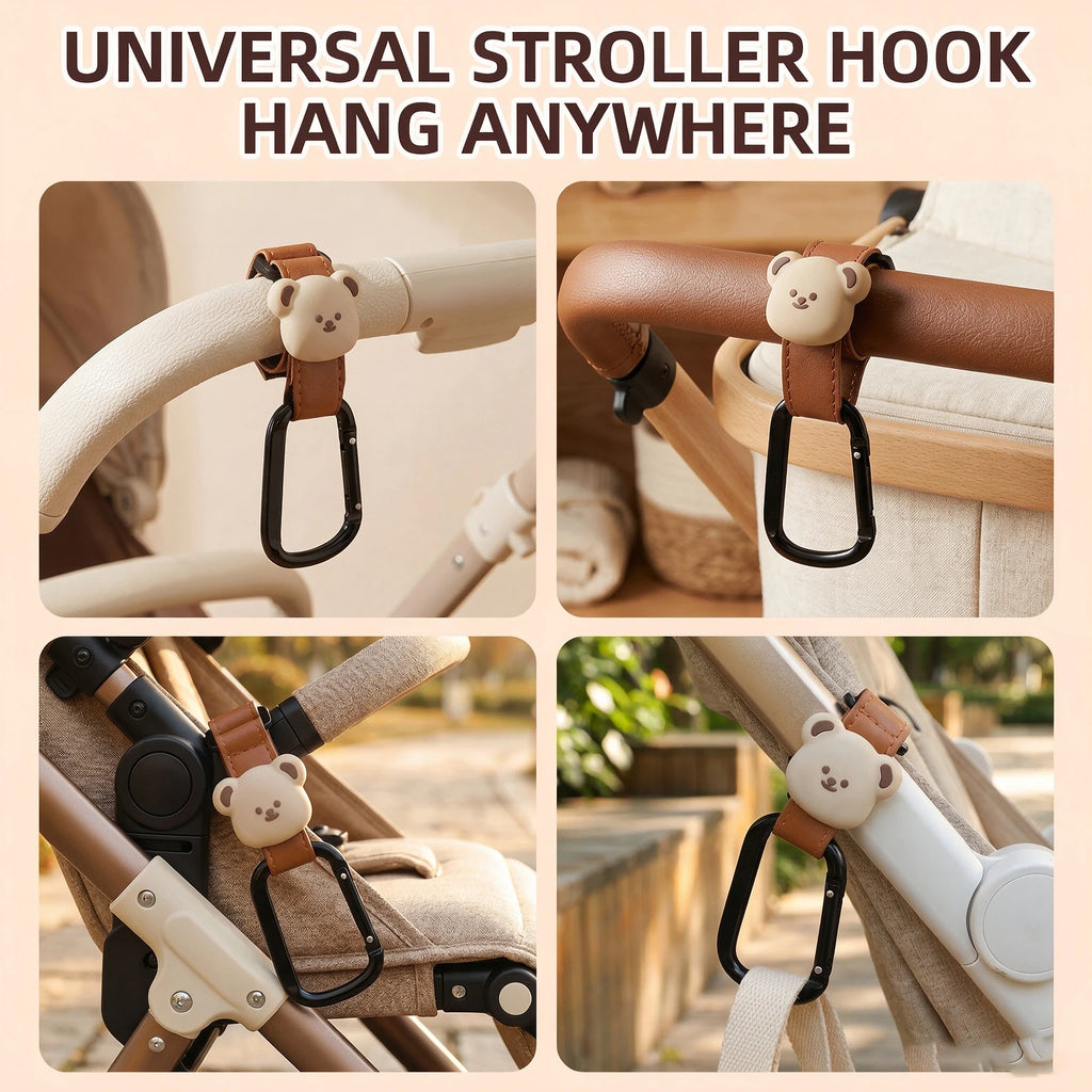 Baby Stroller Hooks Solid PU Stroller Accessories Hanging Hook Chrildren Bicycle Stroller Organizer Accessories Cute Bear Hooks