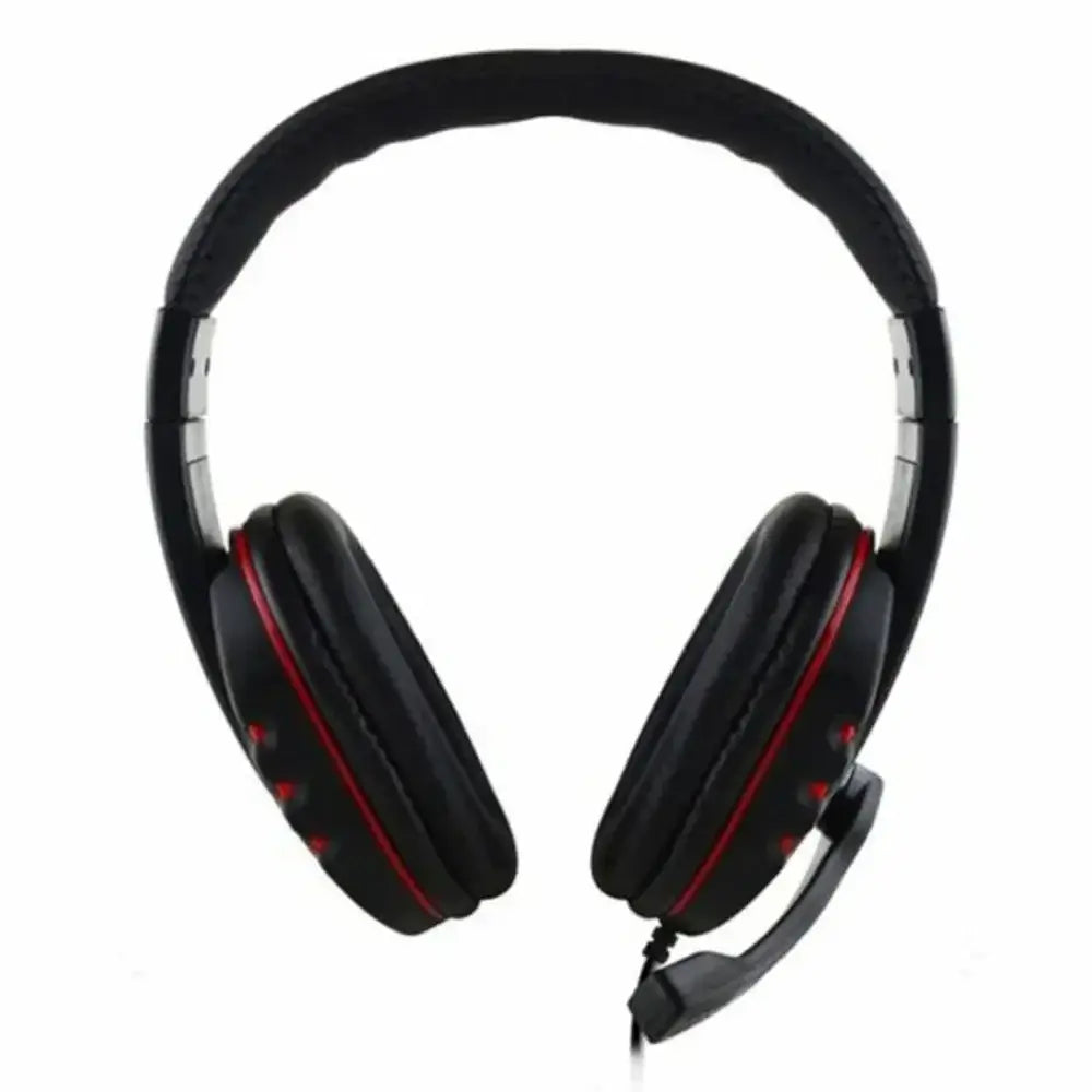 Schwarzer Over-Ear-Wired-Gaming-Headset mit roter Akzentnaht und abnehmbarem Mikrofon für die Verwendung mit PS4 und PC.