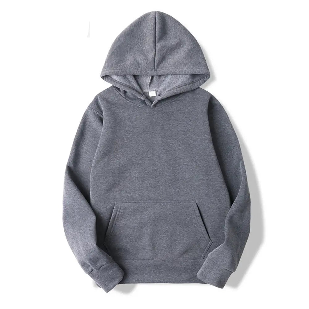 Sudadera con capucha oversize negra lisa para hombre, con una sudadera con capucha gris jaspeado lisa, bolsillo tipo canguro frontal y puños acanalados.