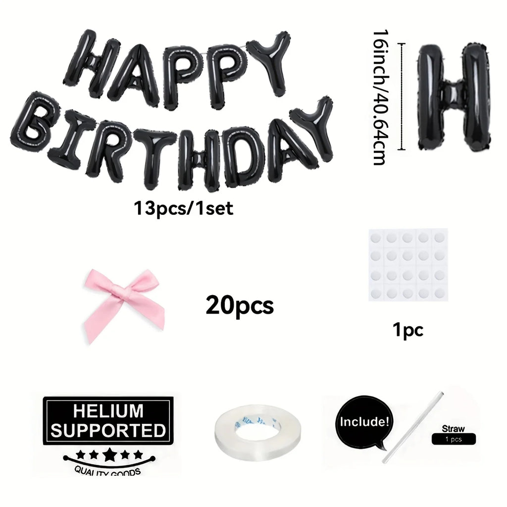 1Set Black White Happy Birthday Pink Bow Balloon Set Birthday Party Decoration Baby Shower Globos Gift Supplies Letter