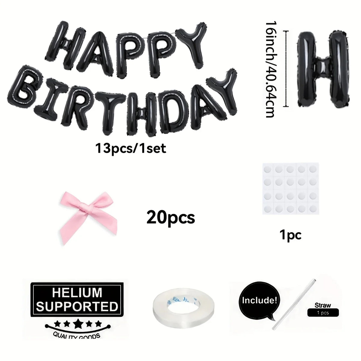 1Set Black White Happy Birthday Pink Bow Balloon Set Birthday Party Decoration Baby Shower Globos Gift Supplies Letter