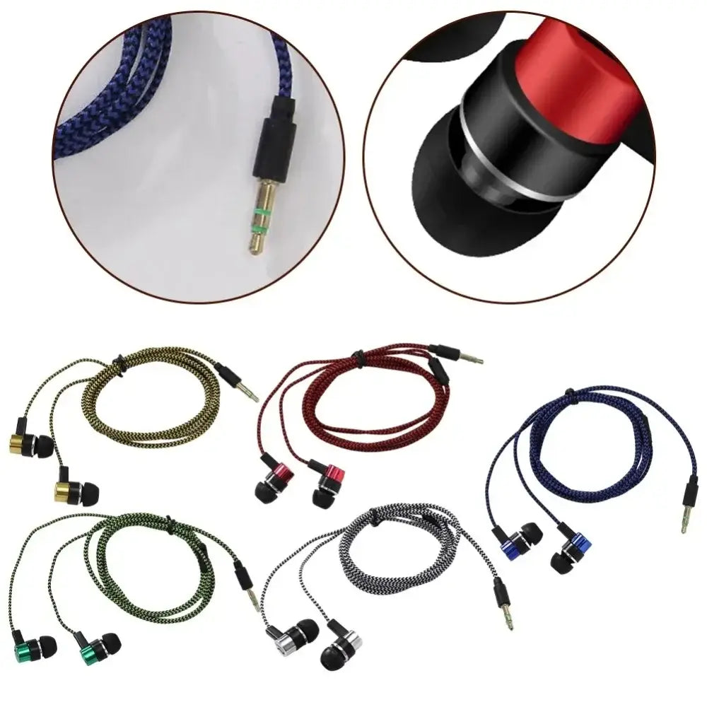 Écouteurs intra-auriculaires filaires stéréo pour basses, avec câble tressé bleu et texture tissée durable, connecteur noir 3,5 mm et boîtier d’écouteur rouge, pour une meilleure prise et une plus grande flexibilité