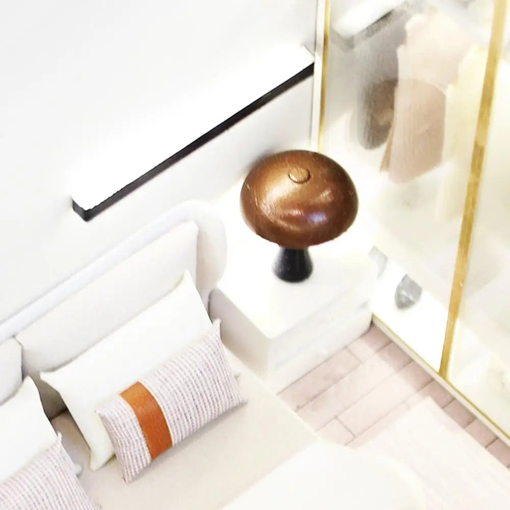 Bedroom Miniature Double Bed And Beddings New Cream Style Miniature Furniture Realistic Modern Interior Design Room Scene