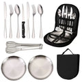 Camping and Travel Dining Set for Two with Plate and Cutlery Including Fork, Knife, and Spoon