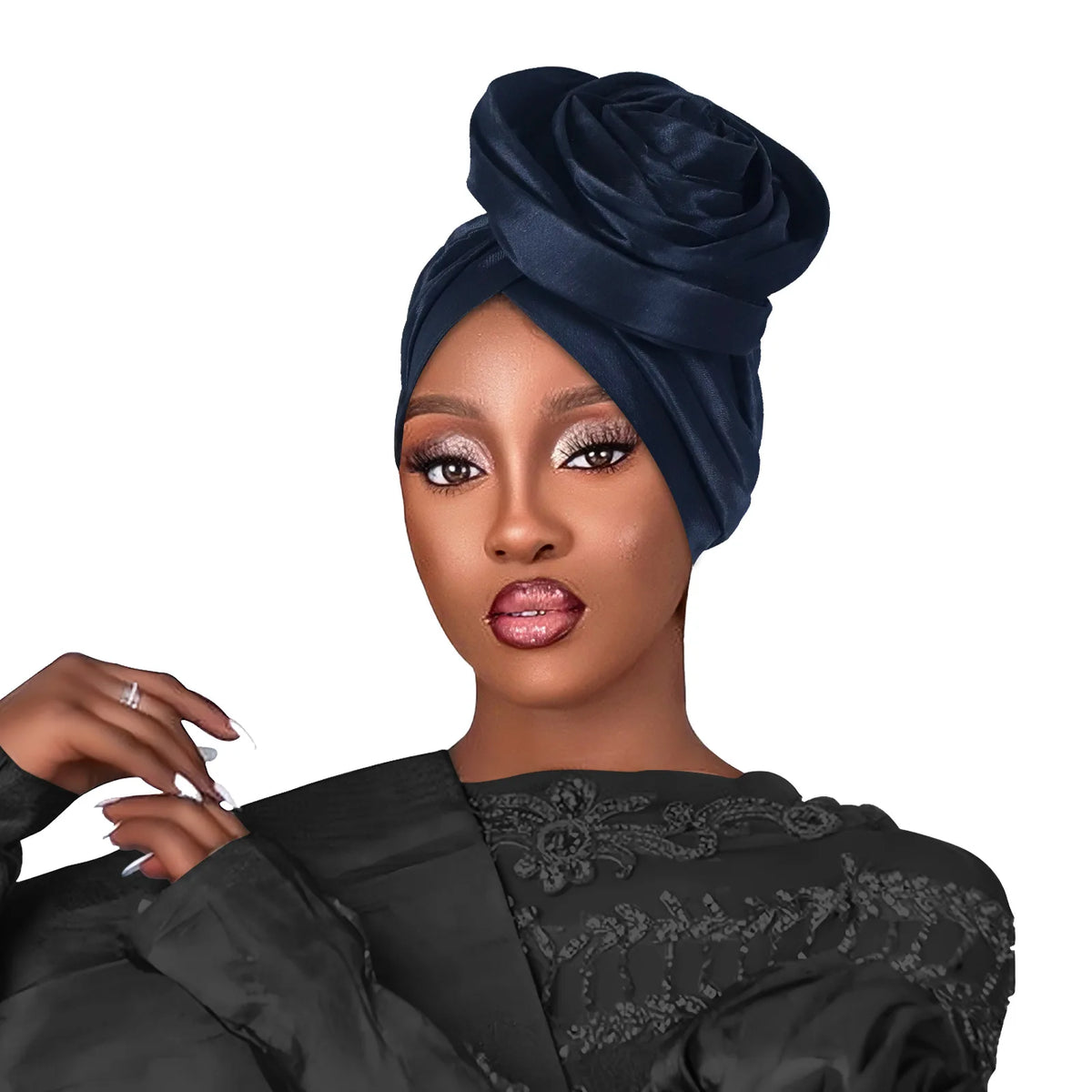 Elegant Big Flower Turban Cap for Women Elastic African Lady Head Wraps Islamic Headwear Headtie Bonnet Hat Turbante Mujer