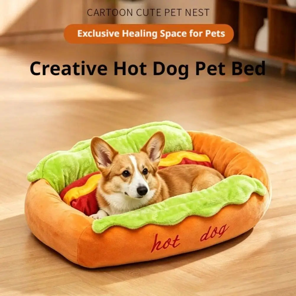 Hot Dog Pet Bed for Small Dogs Cats Soft Fleece Indoor Sleeping Nest Raised Support Cozy Puppy Cushion Home Pet Supplies