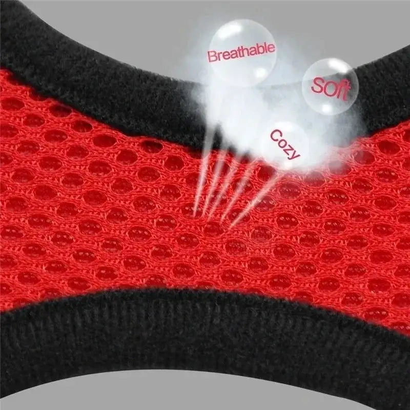 Rot-schwarzes reflektierendes Mesh-Geschirr für Haustiere mit atmungsaktivem, weichem und gemütlichem Design für komfortablen Einsatz im Freien.