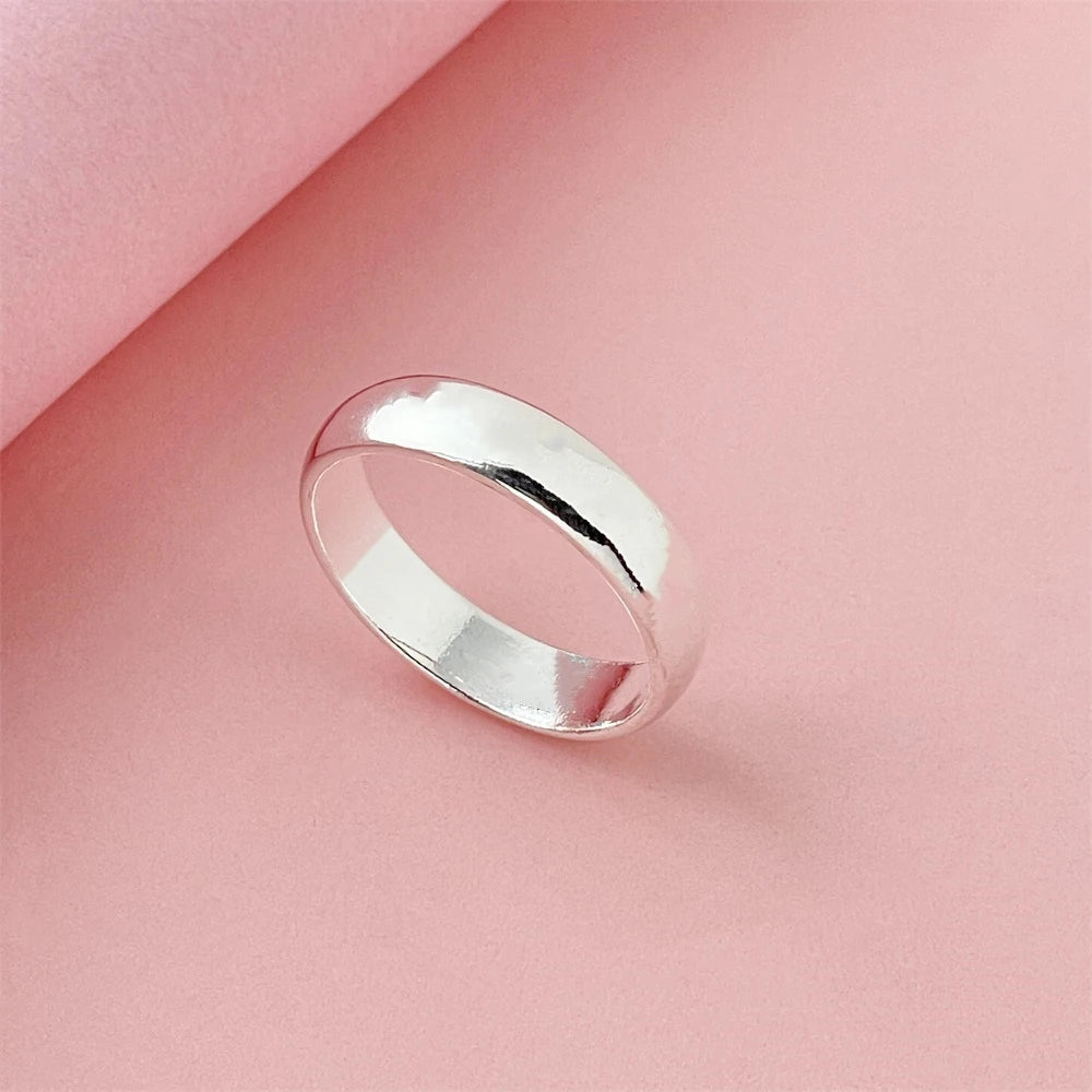 High Quality 925 Sterling Silver Ring Fashion Simple Smooth Round Ring Party Jewelry for Women Size 5 6 7 8 9 10 11