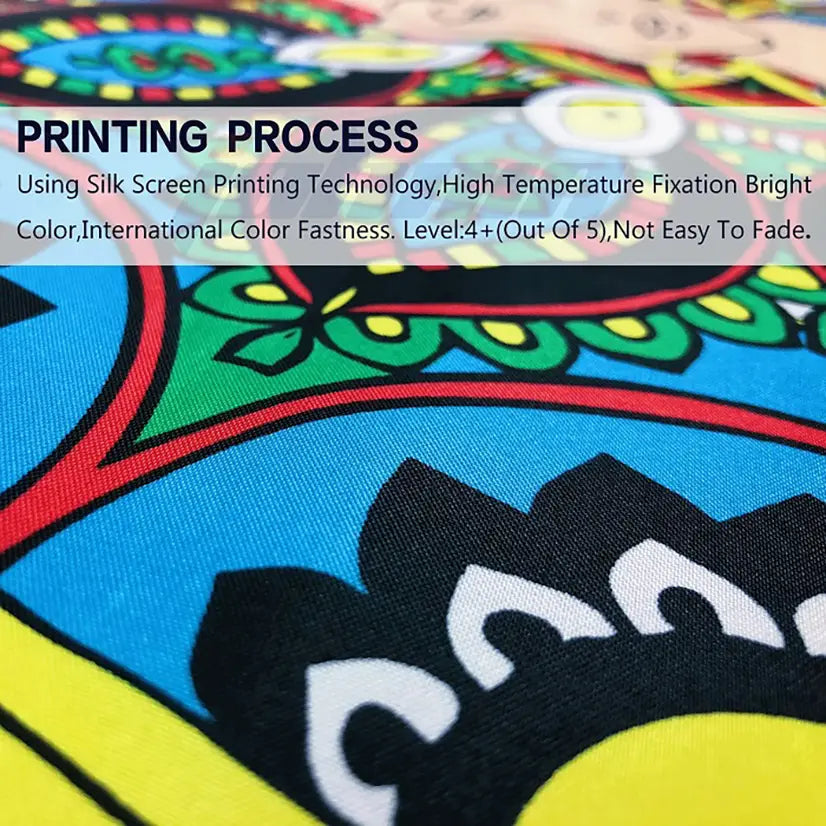 individuelle Polyester-Tapetenwandbehang-Kunst mit lebendigen mehrfarbigen Stoffen, mit kräftigen psychedelischen Mustern, gedruckt mithilfe der Siebdrucktechnologie und inspiriert von Designs im Schriftzug-Charakter-Stil.