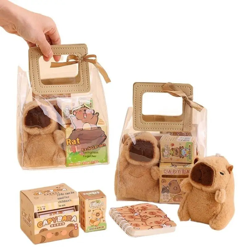 Stationery Set for Students: Kawaii Capybara Themed with Pen, Stickers, Notebook, Plush Charms, Handbag & Rewards