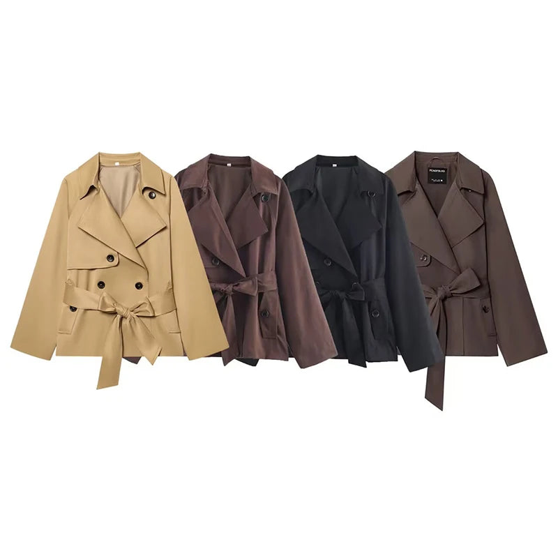 Women's Jackets Autumn 2026 New Fashion Short Trench Coats Chic Lapel Loose Elegant Women long-sleeved Warm Autumn Street Jacket