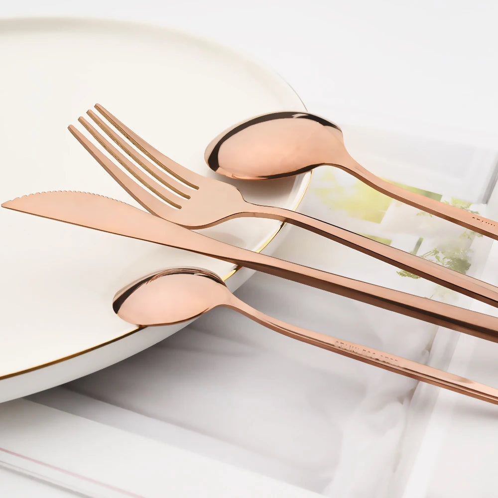 24pcs Stainless Steel Cutlery Set Knife Coffee Spoon Fork Dinnerware Set Mirror Durable Flatware Western Party Kitchen Tableware
