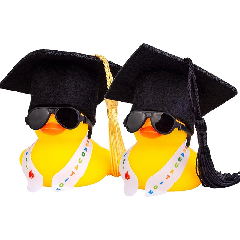 Graduation Ducks Car Dashboard Decorations Rubber Duck Car Ornaments Accessories with Mini Graduation Hats Sashes Glasses