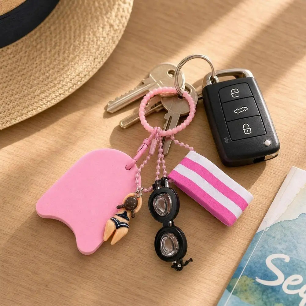 New Cartoon Girls Boys Swimming Keychain Summer Swimming Pool Float Board Glasses Keyrings Pendant Charm Accessories Gifts