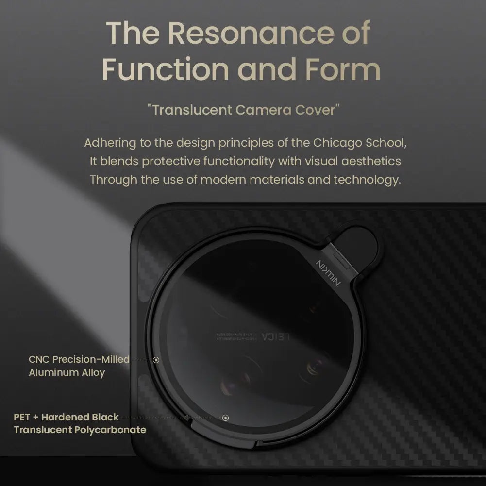 black translucent back side of nillkin carboprop phone case for xiaomi 17 ultra made of pet and hardened black polycarbonate with cnc precision-milled aluminum alloy frame leica edition