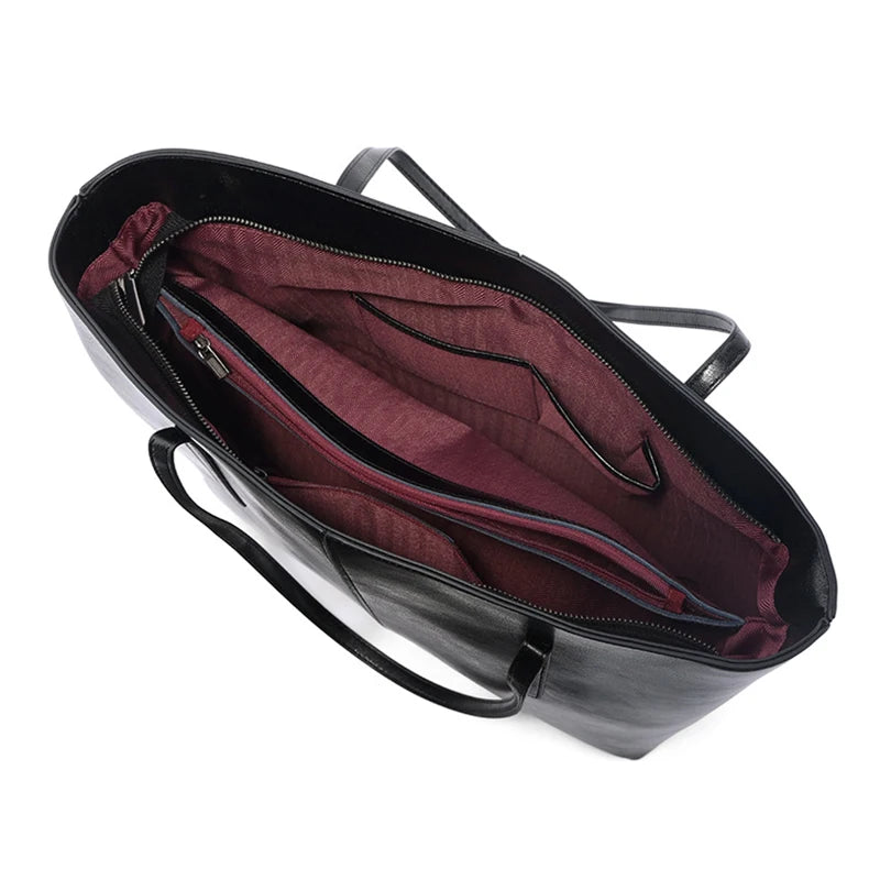 Spacious Large Capacity Laptop Shoulder Handbag Women Office Work Daily Commute Business Use Cowhide Genuine Leather Tote Bags