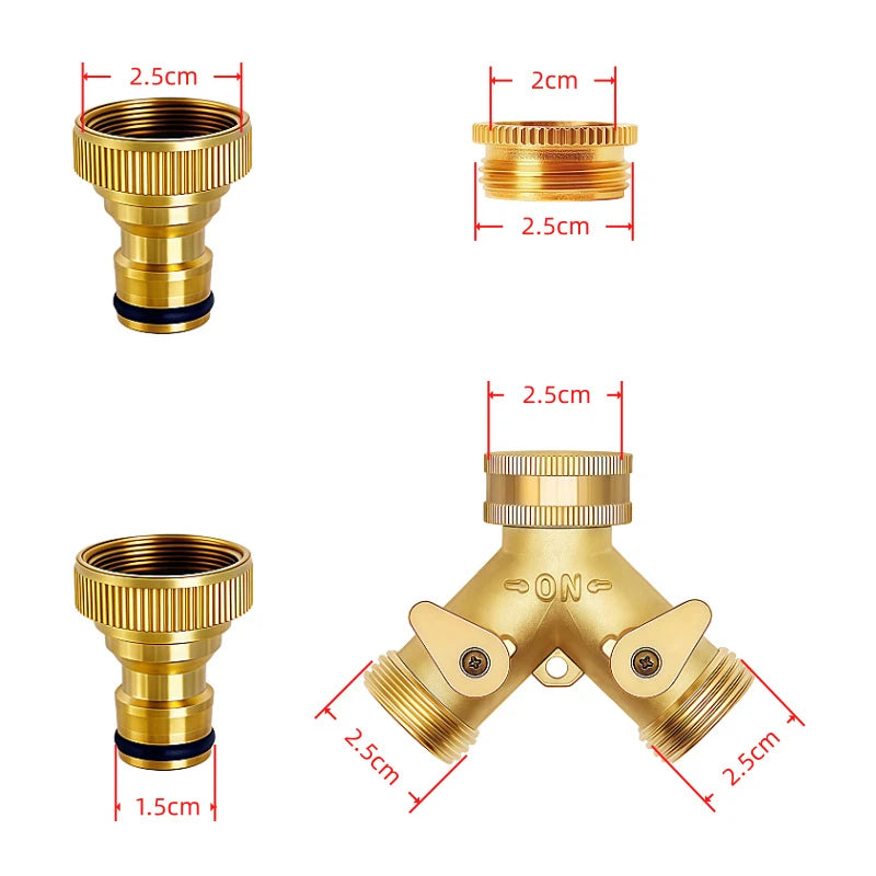 Garden Watering Tools - Double-Pass Nipple Ball Valves Y-Type Hose Connectors Three-Way Splitter Distributors for Lawn Sprinkler