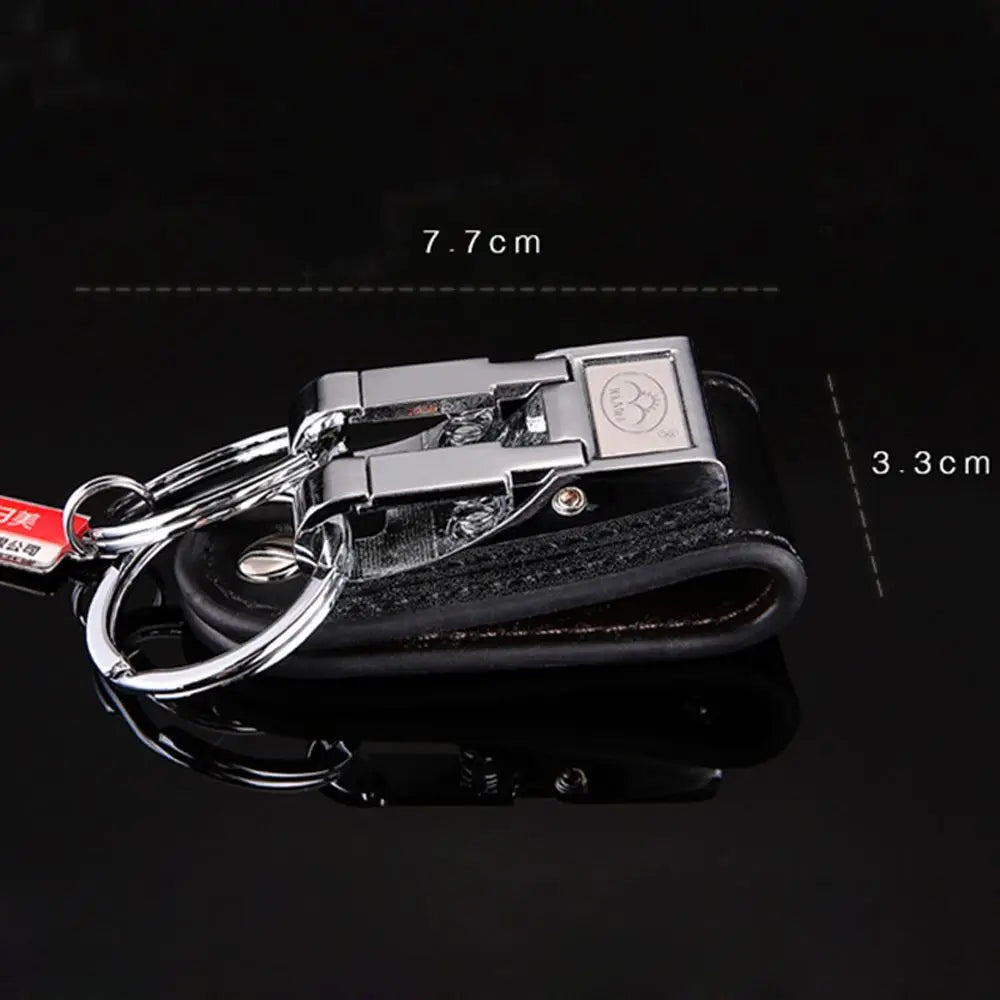 New Stainless Steel Genuine Leather 2 Loops Keychain Key Chain Key Ring Holder
