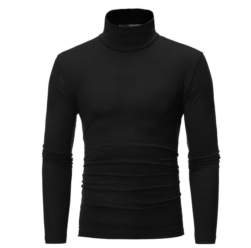Camisa de manga larga tipo cuello alto térmico de ajuste slim color negro con puños acanalados, diseñada para el invierno en hombre.