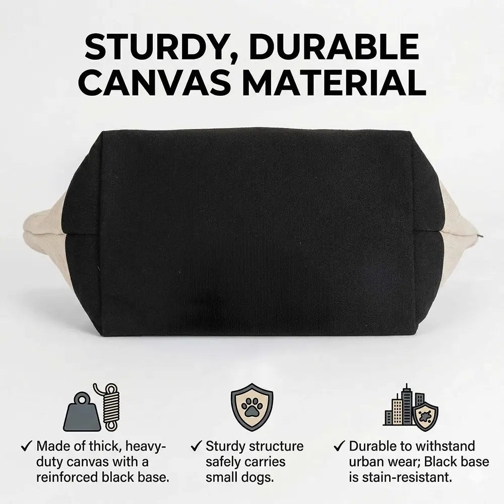 Sac de transport pour animaux de compagnie portable en toile noire avec côtés beige renforcés et conception robuste durable, idéal pour un usage à domicile, en magasin professionnel et en extérieur.