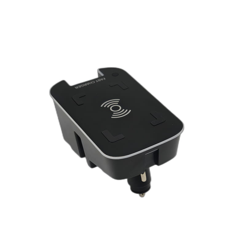 Black wireless car charger with sleek rectangular design and silver accent trim for volvo xc90 xc60 xc60 v60 and s90 models.