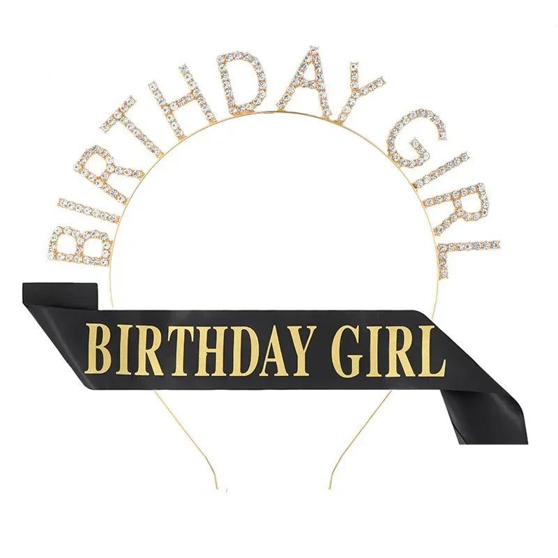 Birthday Crowns for Women Girl Sash Tiara Princess Rhinestone Girl Headband Gifts Happy Birthday Accessories Wedding Festival