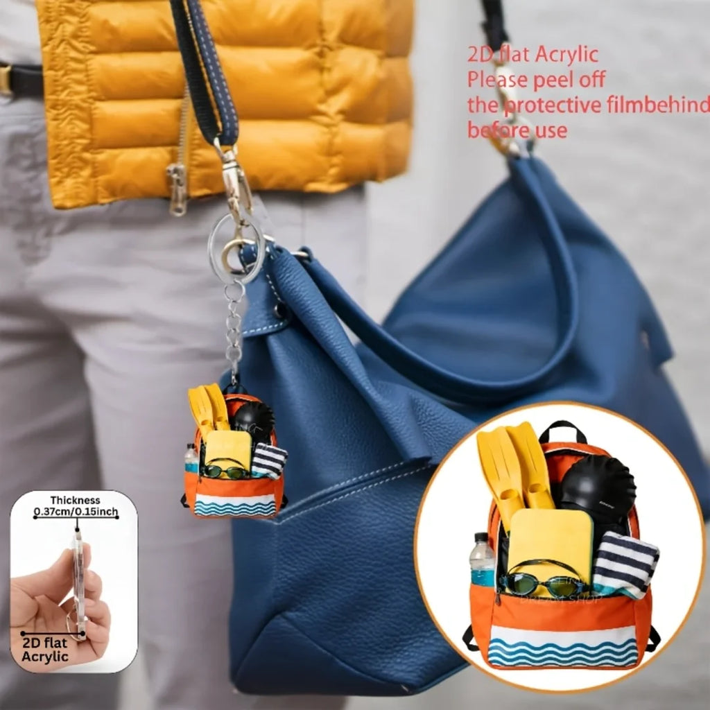 Swimming Backpack Gear Keychain,2D Flat Acrylic Pendant,Sports Themed Ornament Charms,Hanging Decor for Bags Festive Party Gift