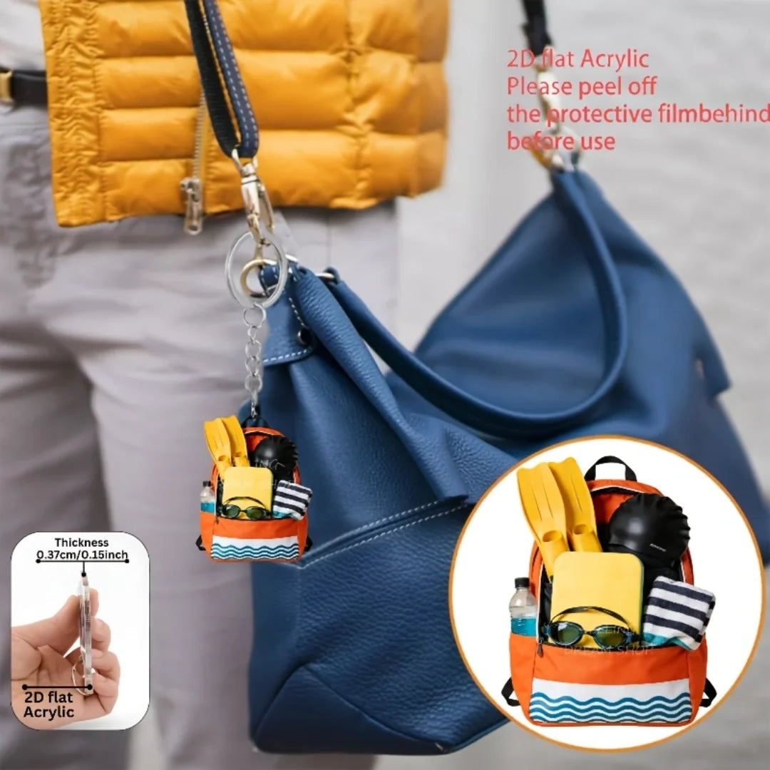 Swimming Backpack Gear Keychain,2D Flat Acrylic Pendant,Sports Themed Ornament Charms,Hanging Decor for Bags Festive Party Gift