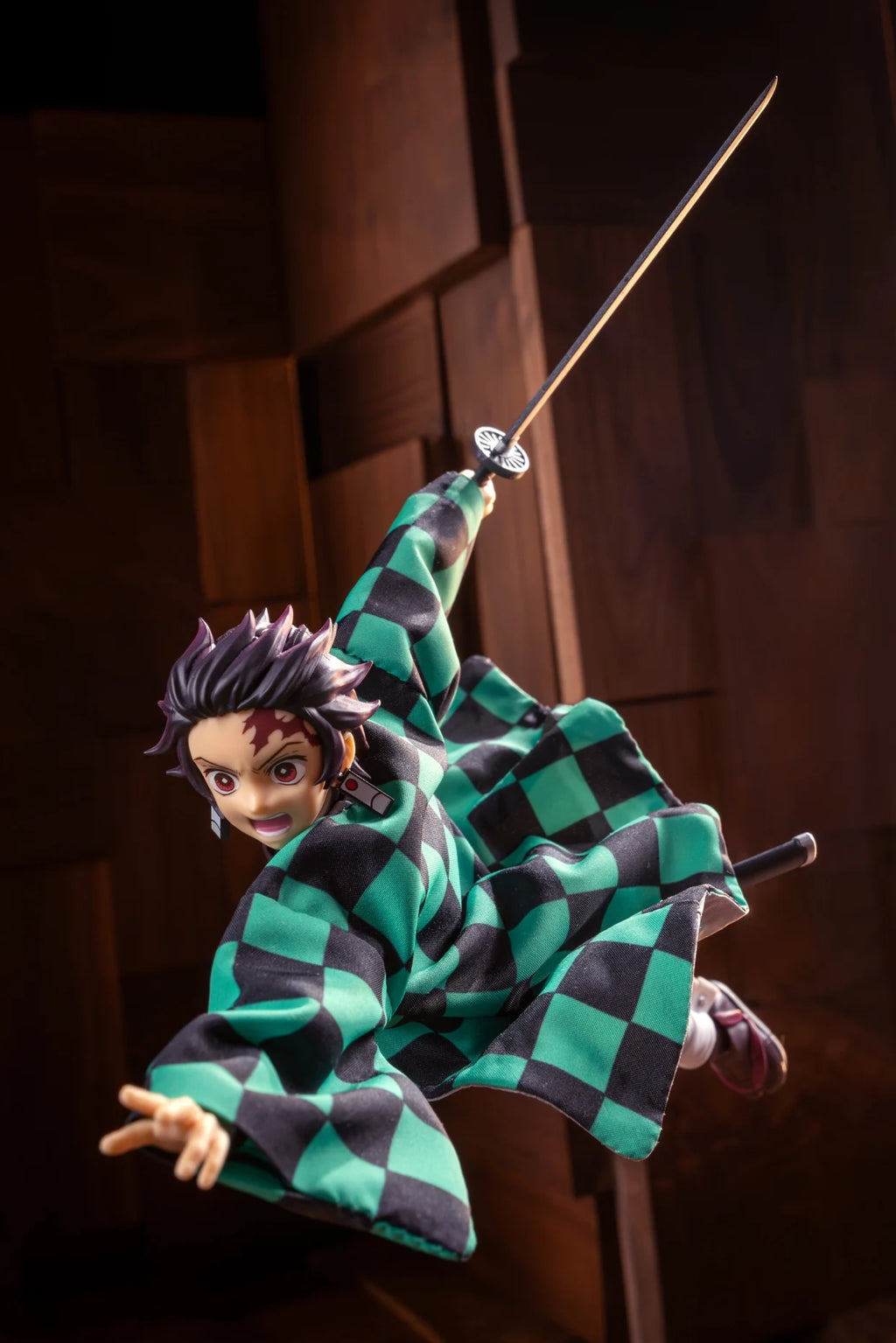 1/12 Scale Japanese Anime Kamado Tanjirou Plaid Cloth Kimono Coat Wire Shaped Short Cloak Clothes Model for Shf 6" Male Body