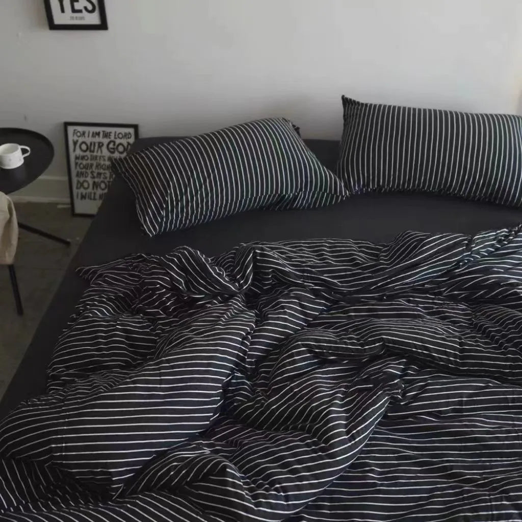Bed Linen 2 Bedroom Four-piece Washed-cotton Bed Sheets Pillowcases Comforter Bedding Set Student Dormitory Three-piece Cover