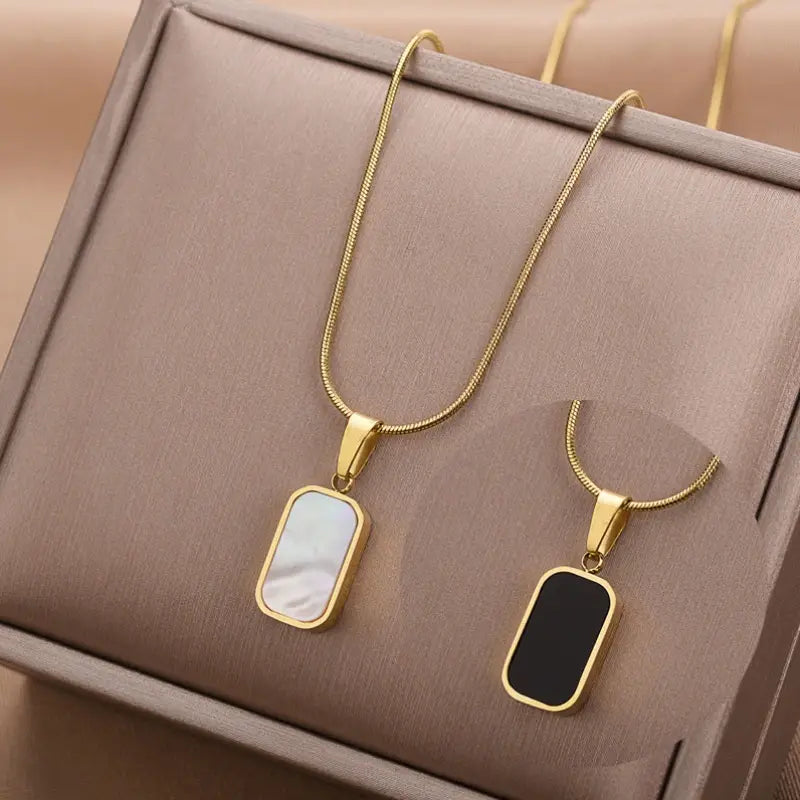 Women's Necklace Geometric Rectangle Gold Black Plate Necklace Pendant Trendy Luxury Style Party Accessory Double-sided Wearing