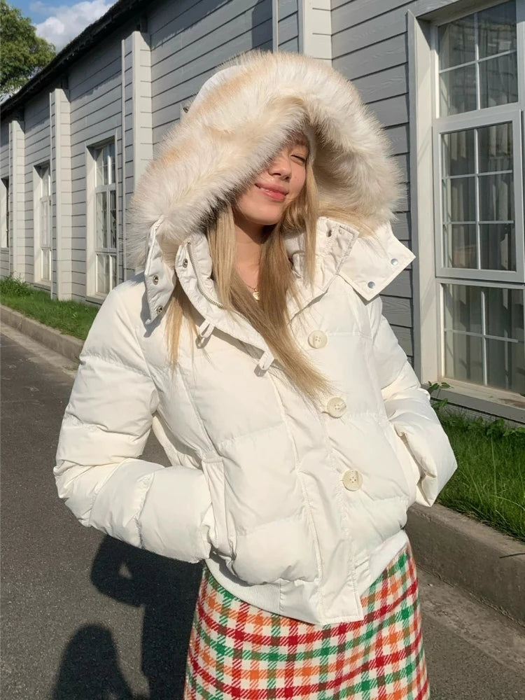 Women Warm Faux Fur Coats Korean Fashion Harajuku Y2K Cotton‑padded Jacket American Vintage Winter Casual Outwear Tops